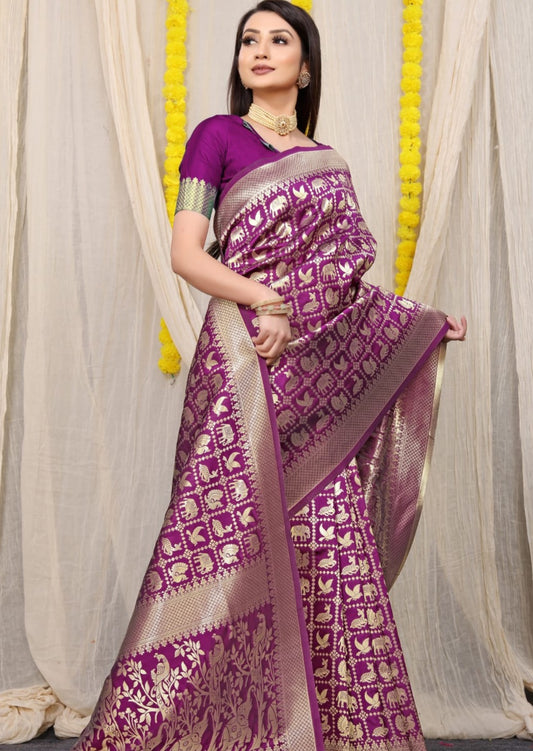 Magenta Colour soft Kanjivaram  Silk Saree